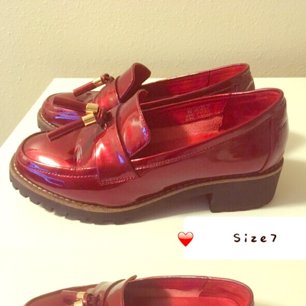 red patent leather loafer